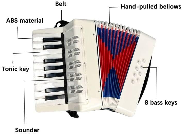 BORIYAM Accordion 17 Keys 8 Bass,for Adult Beginners，Accordion Instrument ，Instrument (White) - Image 3
